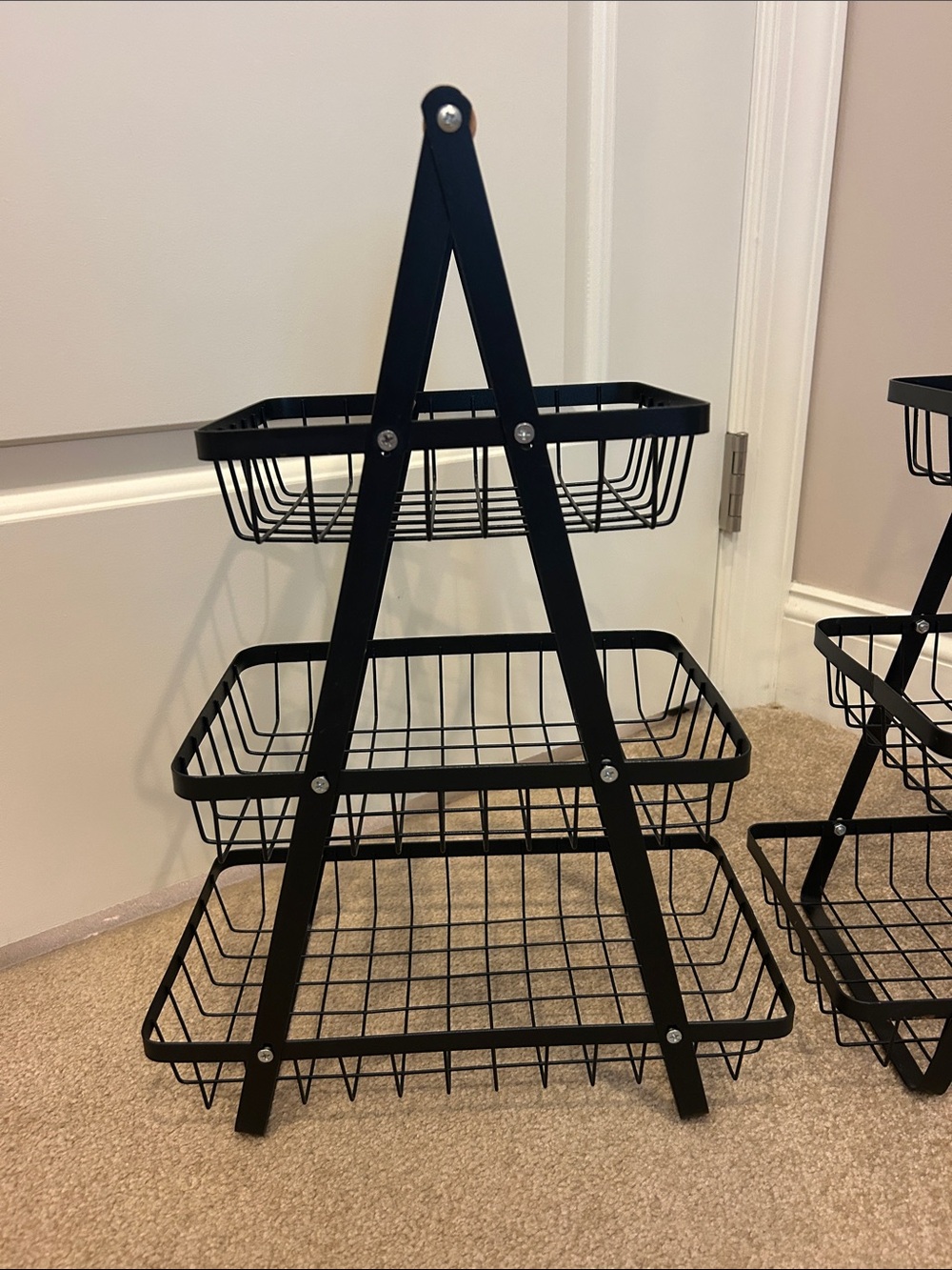 19” tall black metal fruit baskets with top wood handle - Picture 2 of 6